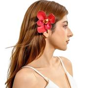 Capelli Fiori Artificiali 3pcs Fashion Elegance Lily Flower Hair Clip Girls Women Summer Beach Vacation Barrettes Multicolor Hairpin(Red)