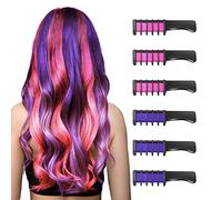 Capelli Gesso Pettine per Ragazze,6 Pezzi Gessetti per Capelli Temporanei Gesso Regalo di Compleanno per Bambini Età 5 6 7 8 9 10 Lavabile Tintura per Party,Giorno dei Bambini e Pasqua(Violet+Rose)