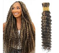 Capelli intrecciati umani per trecce boho Deep Wave Bulk Human Hair for Braiding 3 Bundles 110g Knotless Unprocessed Brazilian Virgin Hair Extension Brown Highlight Bulk Bohemian 50cm 20inch Ombre