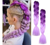 Capelli intrecciati viola, 2 pezzi Extension per Treccine, Allungato Intrecciare, Extension Capelli Finti per Treccine per cosplay di costumi di Halloween lunghi per bambini