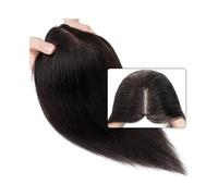 Capelli lisci da donna, 8 x 10 cm, parte centrale, nodo singolo, base mono, capelli all'uncinetto a mano, extension con clip in capelli veri indiani aggiunge volume di capelli (nero naturale, 10