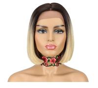Capelli lisci, parrucche corte bob, parrucche sintetiche in pizzo per donne, fibre resistenti al calore, capelli sintetici, parrucche cosplay aggiungono volume ai capelli (Ombre Brown)