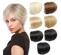 Capelli Lisci Topper pezzi di capelli con Frangia per il Diradamento dei Capelli Delle Donne Clip in Posticci Donna Topper Pezzo di Capelli Parrucchino per la Caduta dei Capelli (8 INCH/20CM, 1B)