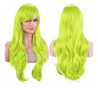 Capelli lunghi da 28 pollici, parrucche ondulate con frangia for parrucca for costume cosplay Soffice e Naturale(Bright Green)