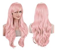 Capelli lunghi da 28 pollici, parrucche ondulate con frangia for parrucca for costume cosplay Soffice e Naturale(Bright Pink)