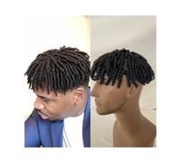 Capelli parrucca per uomo Parrucca Afro Braids for uomo nero 6" Parrucca corta con dreadlock in pelle PU for uomo con capelli umani 8x10 pollici di base Sistemi di sostituzione dei capelli europei Par