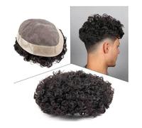 Capelli parrucca per uomo Parrucca riccia for uomo, protesi capillare traspirante mono base for uomo, veri capelli umani, protesi for capelli maschili, sistema di capelli indiani Remy con riccioli da