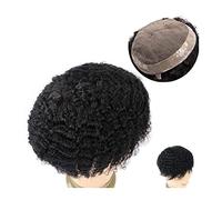 Capelli parrucca per uomo Parrucchino for capelli afro ondulato for uomo Resistente mono riccio Parrucche for capelli umani indiani al 120% # 1B Unità di sistema di sostituzione for protesi di capelli