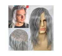 Capelli parrucca per uomo Protesi for capelli maschili 10x8 pollici base in pizzo francese completo toupee da uomo 12" capelli umani Remy parrucchino da uomo 1B misto 80% grigio bianco sistema di cape
