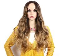CAPELLI Parrucche ombre bionde di cenere ondulata lunghe for donne radici marrone scuro onda di corpo media parte di calore resistente al calore di colore misto misto pieno parrucche for parrucca con