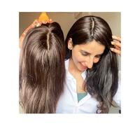 Capelli per clip, 12,7 x 12,7 cm, capelli lisci non trattati, base in seta, 15 x 16 cm, parte centrale per donne aggiunge volume ai capelli (marrone, 8 INCHES_12 x 13 cm)