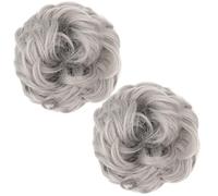 Capelli per panini disordinati 2 pezzi naturali pezzi di capelli ondulati dall'aspetto naturale per donne che abbinano il parrucchiere per donne, grigio argento
