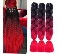 capelli per treccine africane rosse 3pcs 24" Treccia Capelli Extension Ombre Jumbo Treccia Extension Capelli Treccia Fibra Sintetica Treccia Di Scatola Crochet Twist Braiding Hair (nero-bug-rosso)