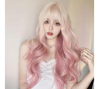 Capelli ricci lunghi rosa sfumato platino Colore sfumato alla moda e fresco Grandi onde Scoppi lunghi ricci ondulati