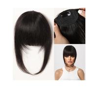 Capelli scoppi Fermaglio for capelli con frangia Frangia di capelli umani al 100% Frangia francese marrone naturale con aste Posticci piatti finti spessi e piatti for le donne Extensions per i capelli