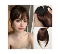 Capelli scoppi Fermaglio for capelli con frangia Frangia di capelli umani al 100% Frangia francese marrone naturale con aste Posticci piatti finti spessi e piatti for le donne Extensions per i capelli