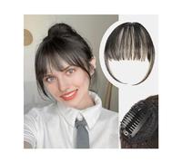Capelli scoppi Frangia con clip Estensioni dei capelli con clip, Frangia ad aria marrone nera con aste Posticci for donne Frangia curva Extensions per i capelli(Q32-Natural-black)