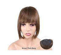 Capelli scoppi Toppers for capelli umani for capelli umani, clip finta sottile in frangia, frangia marrone nero, frangia smussata Extensions per i capelli(Brown Thick Bang)