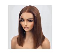 Capelli Sintetici Bob Wigs Capelli Umani Cioccolato Marrone 13×4 Parrucche Frontali in Pizzo 180% Densità Parrucca sintetica(14inches)