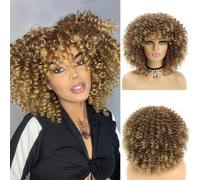 Capelli Sintetici Europei E Americani, Capelli Ricci Africani, Parrucca Afro, Fascia Intera, Oro Sfumato