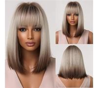 Capelli Sintetici Lisci Di Media Lunghezza Blu Bianco Ombre Con Frangia Parrucca Cosplay Bob Corto Per Le Donne Festa Quotidiana Resistente Al Calore