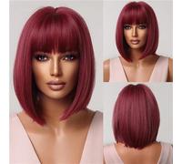 Capelli Sintetici Lisci Di Media Lunghezza Blu Bianco Ombre Con Frangia Parrucca Cosplay Bob Corto Per Le Donne Festa Quotidiana Resistente Al Calore