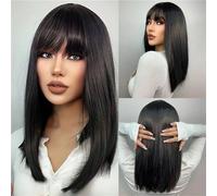 Capelli Sintetici Lisci Di Media Lunghezza Blu Bianco Ombre Con Frangia Parrucca Cosplay Bob Corto Per Le Donne Festa Quotidiana Resistente Al Calore