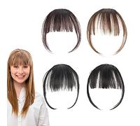 Capelli sintetici naturali frangetta piatta - 4 pezzi di capelli anteriori da donna | Estensioni dei capelli frangia con frangia ad aria francese con templi Parrucche lisce con frangia piatta e