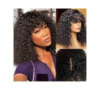 Capelli Sintetici Parrucca Bob Corta Capelli Umani con Frangia 2x1 HD Pizzo Parrucche Senza Colla Parrucca Riccia Capelli Umani Colore Naturale for Donne 180% Densità Parrucca sintetica(10inches)