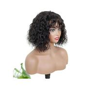 Capelli Sintetici Parrucca con frangia a onde d'acqua, parrucca con frangia in capelli umani, parrucche ricce di media lunghezza al 180% Parrucca sintetica(14inches)