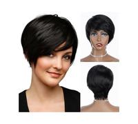 Capelli Sintetici Parrucca corta dritta Pixie Cut for donna Parrucca brasiliana for capelli umani con frangia Parrucca sintetica