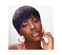 Capelli Sintetici Parrucca corta Pixie con capelli umani, taglio corto a strati, parrucche for donne, 4 pollici Parrucca sintetica