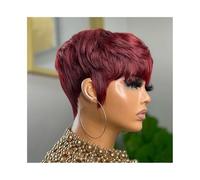 Capelli Sintetici Parrucca corta Pixie Cut color cioccolato con capelli umani, parrucche fatte a macchina con frangia Parrucca sintetica(99J Burgundy)