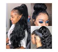 Capelli Sintetici Parrucca di pizzo ondulata del corpo Parrucca di capelli umani Parrucca frontale in pizzo HD pre pizzicata Parrucche di capelli brasiliani con capelli del bambino Parrucca di chiusur