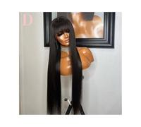 Capelli Sintetici Parrucca dritta senza colla con capelli umani con frangia, parrucche frontali in pizzo 3x1 con capelli umani Parrucca sintetica(14inches)