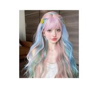 Capelli Sintetici Parrucca for capelli ondulati naturali for le donne Cosplay Resistente al calore 28 pollici Parrucche sintetiche multicolori color arcobaleno iridescente con Bang lungo Parrucca sint