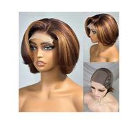 Capelli Sintetici Parrucca frontale con capelli umani al 100%, 4x4, 27/4, sfumata, castano chiaro, biondo platino, onda d'acqua, riga a C, caschetto corto Parrucca sintetica