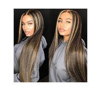 Capelli Sintetici Parrucca frontale in pizzo biondo ombré con capelli umani pre-pizzicati, 1B/27, 13x4, liscia, 130% capelli umani Parrucca sintetica(34inches)