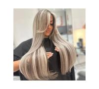 Capelli Sintetici Parrucca frontale in pizzo trasparente con mèches castano cenere 13x6, capelli umani Parrucca sintetica(36inches)