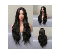 Capelli Sintetici Parrucca in fibra sintetica, capelli lunghi e ricci, riga centrale, frangia, colore rosso, set di parrucche in seta ad alta temperatura Parrucca sintetica(Black-103)