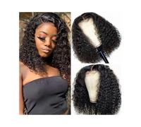 Capelli Sintetici Parrucca in pizzo Bob riccio for donne Parrucche for capelli umani a onde profonde Parrucca frontale in pizzo con parte a T corta Parrucca sintetica(12inches)