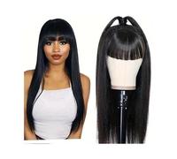 Capelli Sintetici Parrucca lunga e liscia con frangia, parrucche brasiliane al 100% con capelli umani for donne Parrucca sintetica(30inches)