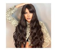 Capelli Sintetici Parrucca ondulata lunga nera marrone scuro sintetica con frangia Onda d'acqua Cosplay Parrucche for uso quotidiano for donne Capelli naturali afro resistenti al calore Parrucca sinte