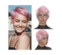 Capelli Sintetici Parrucca Pixie Cut dritta Parrucche di capelli umani 13x6x1 Parrucca corta frontale in pizzo trasparente Parrucca sintetica(Pink)