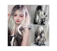 Capelli Sintetici Parrucca sintetica lunga e ondulata, con riga centrale, for cosplay, da donna, for feste, colore: nero ombré bianco Parrucca sintetica