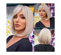 Capelli Sintetici Parrucche Bob bionde bianche dritte corte con frangia Parrucca sintetica taglio Pixie for capelli Lolita Cosplay in fibra resistente al calore da donna Parrucca sintetica