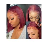 Capelli Sintetici Parrucche Bob Corte Capelli Umani Lisci 13x4 Parrucca Frontale in Pizzo Capelli Umani Parrucca Liscissima Parrucca sintetica(14inches)