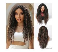 Capelli Sintetici Parrucche frontali in pizzo sintetico riccio lungo Parrucca in pizzo con riflessi dorati neri for donne nere Afro Cosplay Onda profonda resistente al calore Parrucca sintetica