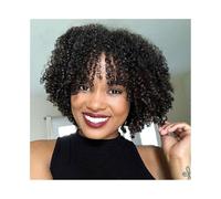 Capelli Sintetici Parrucche ricce Capelli umani Parrucca corta riccia in capelli umani con frangia Parrucche for donne nere Parrucca sintetica(14inches)