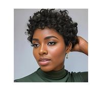 Capelli Sintetici Parrucche ricce for capelli umani, parrucche corte e ricce for capelli umani, parrucche con taglio pixie for donne nere Parrucca sintetica